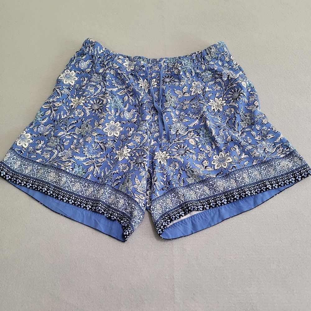 J Jill Floral Print Rayon Shorts Elastic Waist Women's M Petite Pockets Boho